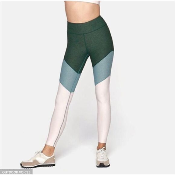 Outdoor Voices Women’s Small Springs Leggings Green Pink Yoga Run Workout - Picture 1 of 11